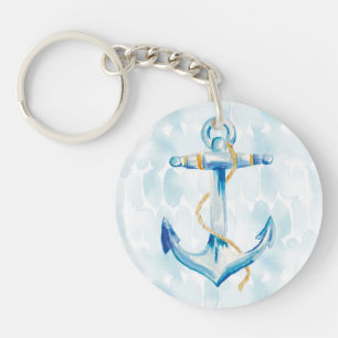 Blue Waterverf Anchor Sleutelhanger