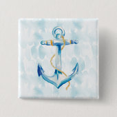 Blue Waterverf Anchor Vierkante Button 5,1 Cm (Voorkant)