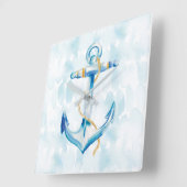 Blue Waterverf Anchor Vierkante Klok (Hoek)