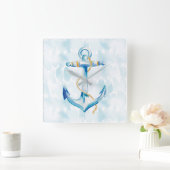 Blue Waterverf Anchor Vierkante Klok (Huis)