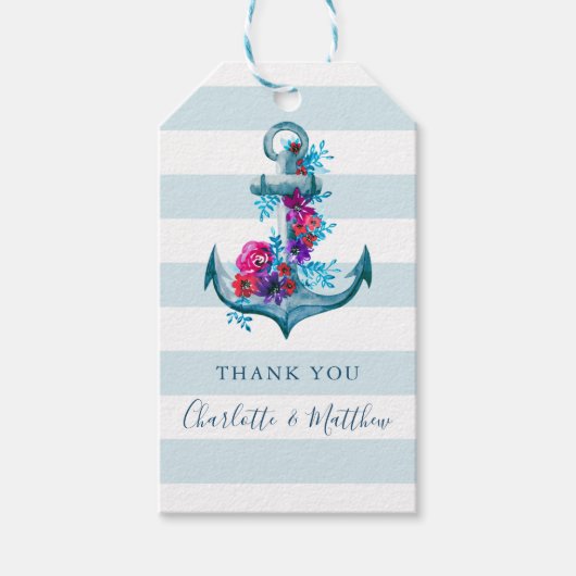 Blue Waterverf Anchor Wedding Bedankt Cadeaulabel (Voorkant)