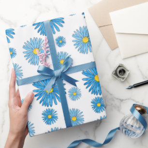 Blue Waterverf and Pen Asters Garland Patroon Cadeaupapier