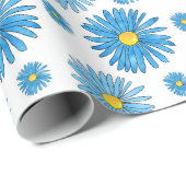 Blue Waterverf and Pen Asters Garland Patroon Cadeaupapier (Rol Hoek)