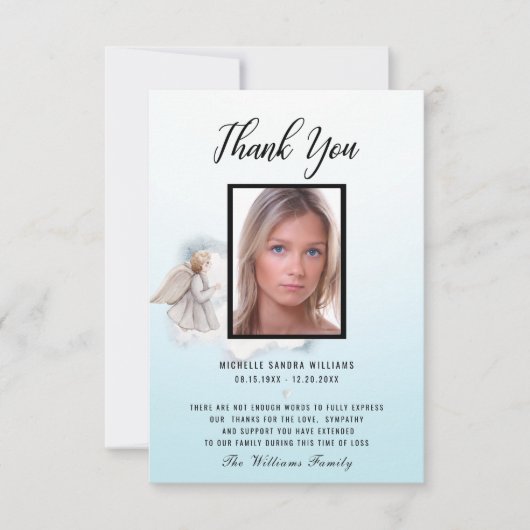 Blue Waterverf Angel Memorial-fotokaart Bedankkaart (Voorkant)