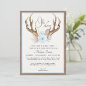 Blue Waterverf Antler Baby shower Invitation – Ru Kaart (Staand voorkant)