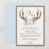Blue Waterverf Antler Baby shower Invitation – Ru Kaart (Voorkant / Achterkant)
