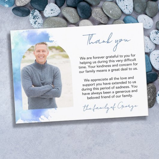 Blue Waterverf Arch Foto Sympathie Dank u Bedankkaart