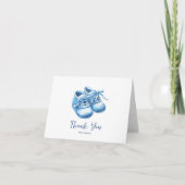 Blue Waterverf Baby Bootie Baby shower Bedankkaart (Voorkant)