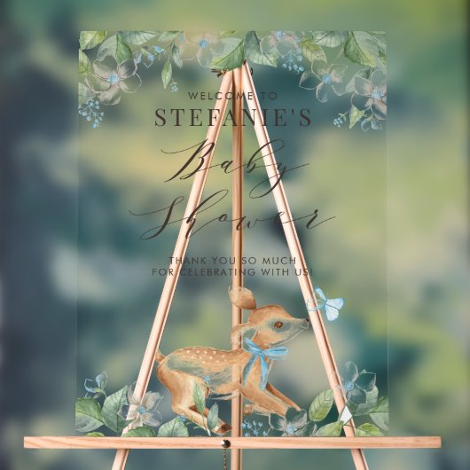 Blue Waterverf Baby Deer Woodland Baby shower Acryl Bord (Neutraal)
