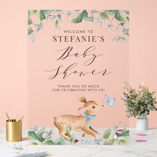 Blue Waterverf Baby Deer Woodland Baby shower Acryl Bord (Huwelijk)