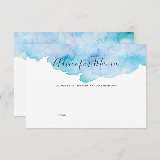 Blue waterverf Baby shower Advice for Mama Cards Kaart (Voorkant / Achterkant)
