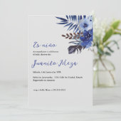 Blue waterverf baby shower uitnodiging voor jongen (Staand voorkant)