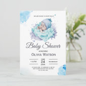 Blue Waterverf Baby Soft Boy Shower Kaart (Staand voorkant)