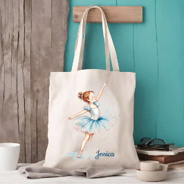 Blue Waterverf Ballerina Dancer Natuurlijk Tote Bag