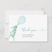 Blue Waterverf Balloon Baby shower Bedankkaart (Voorkant)