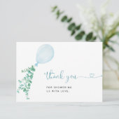 Blue Waterverf Balloon Baby shower Bedankkaart (Staand voorkant)