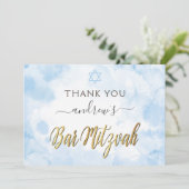 Blue Waterverf Bar Mitzvah Bedankkaart (Staand voorkant)