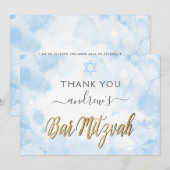 Blue Waterverf Bar Mitzvah Bedankkaart (Voorkant / Achterkant)