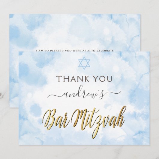 Blue Waterverf Bar Mitzvah Bedankkaart (Voorkant / Achterkant)