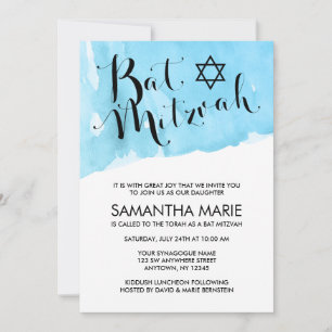 Blue Waterverf Bat Mitzvah Kaart