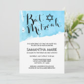Blue Waterverf Bat Mitzvah Kaart (Staand voorkant)