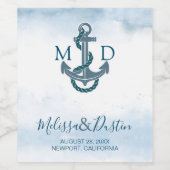 Blue Waterverf Beach Anker Nautische bruiloft Wijn Etiket (Enkel label)