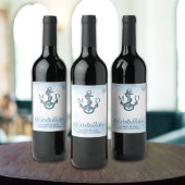 Blue Waterverf Beach Anker Nautische bruiloft Wijn Etiket