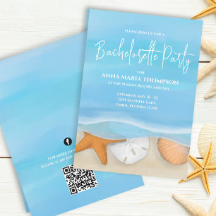 Blue Waterverf Beach Bachelorette Party QR Code Kaart