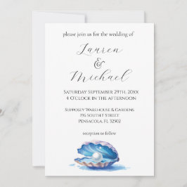 Blue Waterverf Beach Oyster Wedding Kaart