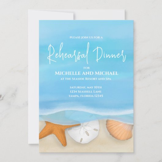 Blue Waterverf Beach repetitie Dinner Coastal Zee Kaart (Voorkant)