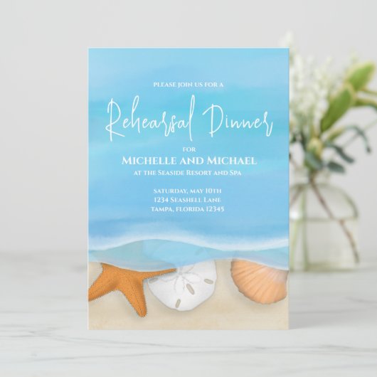 Blue Waterverf Beach repetitie Dinner Coastal Zee Kaart (Staand voorkant)