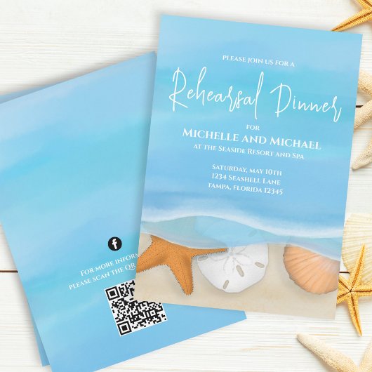 Blue Waterverf Beach repetitie Dinner QR Code Kaart