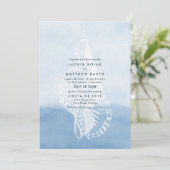 Blue Waterverf Beach Seashell Wedding Kaart (Staand voorkant)