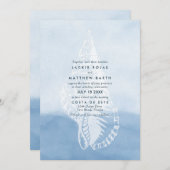 Blue Waterverf Beach Seashell Wedding Kaart (Voorkant / Achterkant)