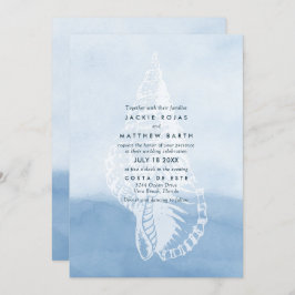 Blue Waterverf Beach Seashell Wedding Kaart