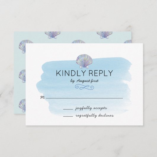 Blue Waterverf Beach Wedding RSVP Card (Voorkant / Achterkant)