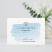 Blue Waterverf Beach Wedding RSVP Card Kaartje (Staand voorkant)