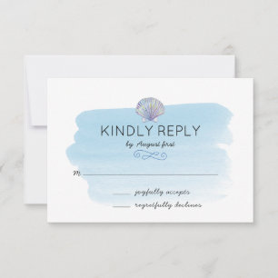 Blue Waterverf Beach Wedding RSVP Card Kaartje