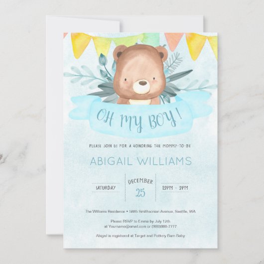 Blue Waterverf Beer Boy Baby shower Kaart (Voorkant)