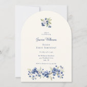 Blue Waterverf Berry eerste verjaardag Kaart (Voorkant)