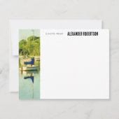 Blue Waterverf boat Scene Flat Note Card Notitiekaartje (Voorkant)