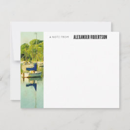 Blue Waterverf boat Scene Flat Note Card Notitiekaartje