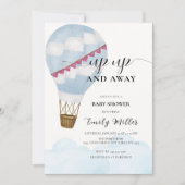 Blue Waterverf Boho Hete Luchtballon Baby shower Kaart (Voorkant)