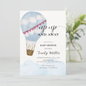 Blue Waterverf Boho Hete Luchtballon Baby shower Kaart (Staand voorkant)
