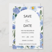 Blue Waterverf Botanical Save the Date Kaart (Voorkant)