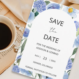 Blue Waterverf Botanical Save the Date Kaart