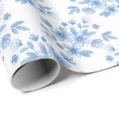 Blue Waterverf Bouquet Pattern Cadeaupapier (Rol Hoek)
