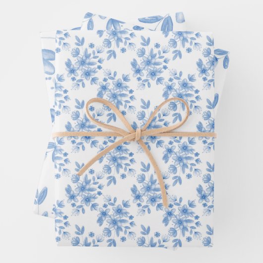 Blue Waterverf Bouquet Pattern Inpakpapier Vel (In situ)