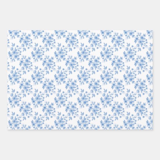Blue Waterverf Bouquet Pattern Inpakpapier Vel (Voorkant)