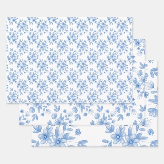Blue Waterverf Bouquet Pattern Inpakpapier Vel (Set)